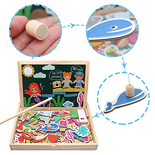 Pizarra Magnetica Infantil de Doble Cara con 120 PCS Puzzles de Madera Magnética Juegos Educativos Niños de Dibujo Juguetes Montessori Juguetes Niños 3 4 5 6 7 Años