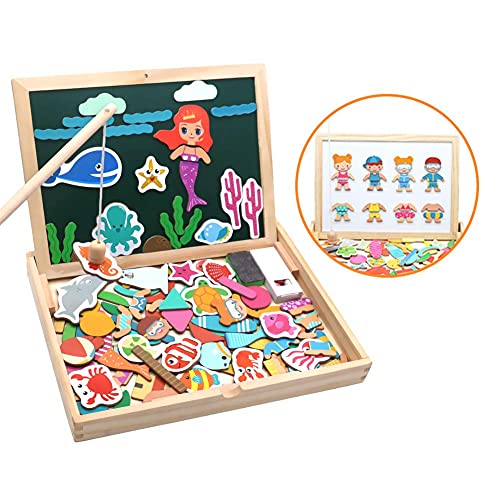 Pizarra Magnetica Infantil de Doble Cara con 120 PCS Puzzles de Madera Magnética Juegos Educativos Niños de Dibujo Juguetes Montessori Juguetes Niños 3 4 5 6 7 Años