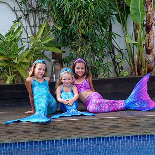 Planet Mermaid 3 piezas de colores vivos para natación, cola de sirena, parte superior Tankini y aleta mágica resistente al desgaste (incluido), Ocean Kiss, 12-14 Años