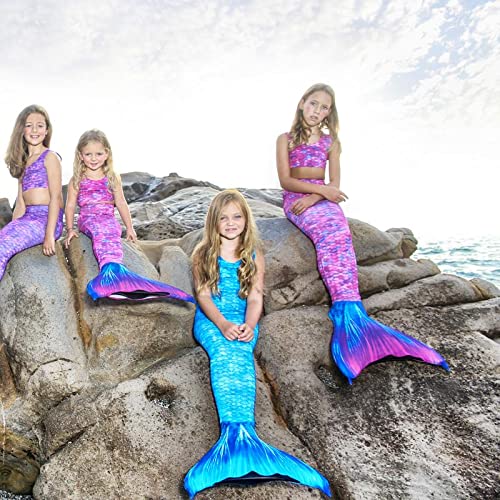 Planet Mermaid 3 piezas de colores vivos para natación, cola de sirena, parte superior Tankini y aleta mágica resistente al desgaste (incluido), Ocean Kiss, 12-14 Años