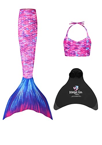 Planet Mermaid 3 piezas de colores vivos para natación, cola de sirena, parte superior Tankini y aleta mágica resistente al desgaste (incluido), Ocean Kiss, 12-14 Años