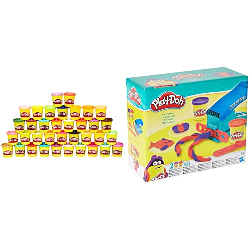 Play-Doh- Mega Pack De 36 Botes Plastilina(Hasbro 36834F02) + Fábrica Loca (Hasbro B5554EU5)