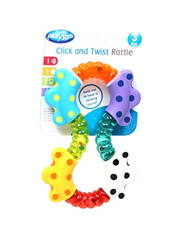 Playgro Sonajero Click and Twist, Desde los 3 Meses, Click and Twist Rattle, Multicolor, 40140