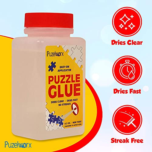 Playkidz Easy-On Applicator Puzzle, Pack of 2 Pegamento Transparente no tóxico para Rompecabezas de 1000 Piezas, 124 ml Cada Botella (Total 248 ml), PuzzleWorx-Glue