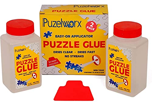 Playkidz Easy-On Applicator Puzzle, Pack of 2 Pegamento Transparente no tóxico para Rompecabezas de 1000 Piezas, 124 ml Cada Botella (Total 248 ml), PuzzleWorx-Glue