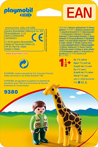 PLAYMOBIL- 1.2.3 Cuidador con Jirafa Juguete, Multicolor (geobra Brandstätter 9380)