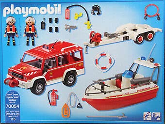 Playmobil 70054 - Kit de Bomberos con Barco de Bomberos, Multicolor