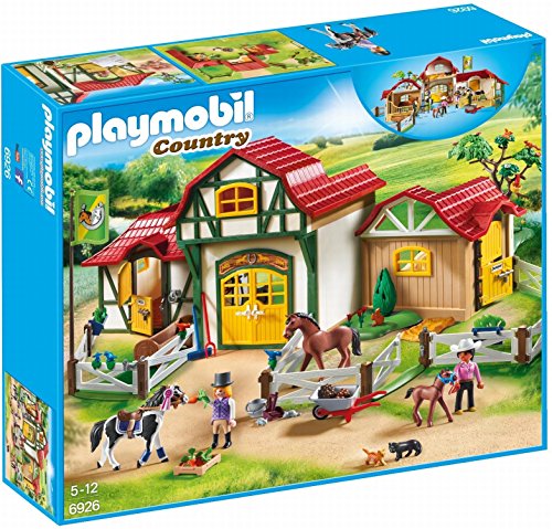 PLAYMOBIL Country 6926 Granja de Caballos, A Partir de 5 años + Country 6929 Set de Limpieza para Caballos, A Partir de 5 años