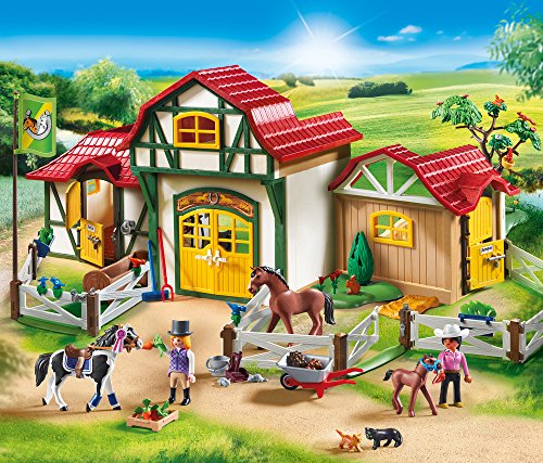 PLAYMOBIL Country 6926 Granja de Caballos, A Partir de 5 años + Country 6929 Set de Limpieza para Caballos, A Partir de 5 años