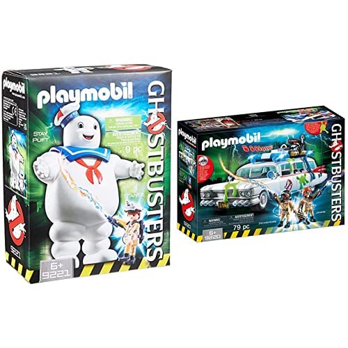 PLAYMOBIL Ghostbusters Ecto-1 con Módulo de Luz y Sonido, a Partir de 6 Años (9220) + Ghostbusters Muñeco Marshmallow, A Partir de 6 Años (9221)