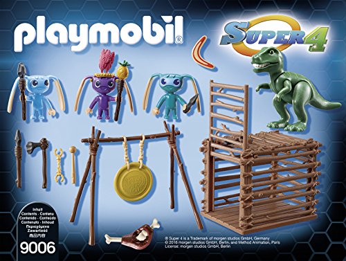 PLAYMOBIL-Guerrero Alien con Trampa por T-Rex Personajes de la Serie Super 4, Multicolor, 24,8 x 7,2 x 18,7 cm 9006