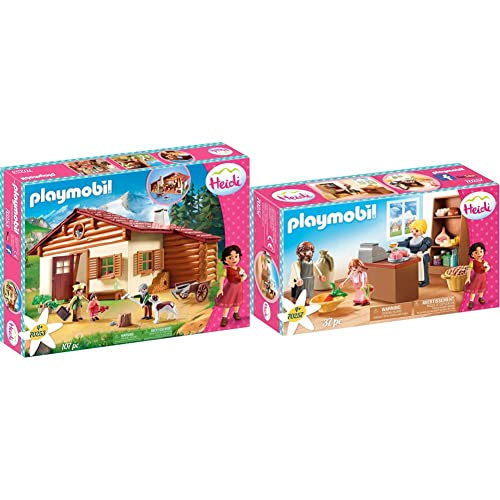 PLAYMOBIL Heidi en la Cabaña de los Alpes, A Partir de 4 años (70253) + Tienda Familia Keller (70257), Multicolor