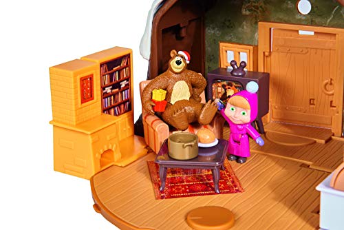 Playset Casa del Oso con nieve 2 figuras y accesorios de Masha y el Oso (Simba 9301023)