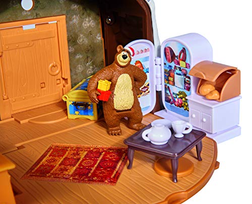 Playset Casa del Oso con nieve 2 figuras y accesorios de Masha y el Oso (Simba 9301023)