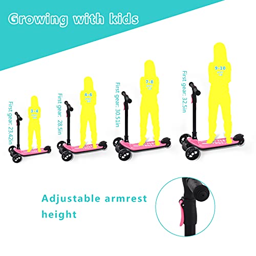 Plegable para niños Patinetes Patinete de 3 Ruedas LED, Scooter para Niños 2 a 10 Años,Manillar Altura Ajustable,Carga Máxima 50KG,Regalos para niños y niñas, Patinete Niños Patinete Plegables,Rosado