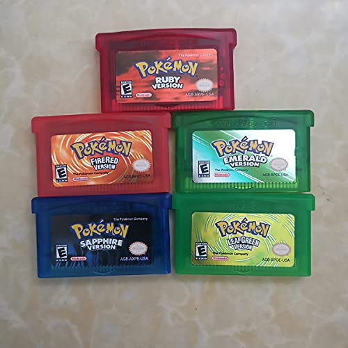 Poke_mon Games - Tarjeta de cartucho (5 unidades), diseño de zafiro, color rojo y verde claro (todos los 5 tipos), compatible con Nintendo GBM/GBA/SP/NDS/NDSL (1)