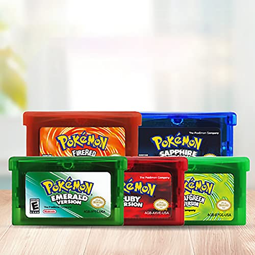 Poke_mon Games - Tarjeta de cartucho (5 unidades), diseño de zafiro, color rojo y verde claro (todos los 5 tipos), compatible con Nintendo GBM/GBA/SP/NDS/NDSL (1)