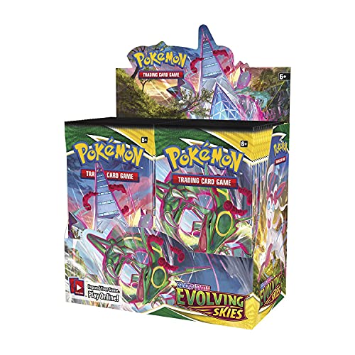 Pokémon - Caja expositora de refuerzo Sword and Shield Evolving Skies, con 36 paquetes de 10 tarjetas