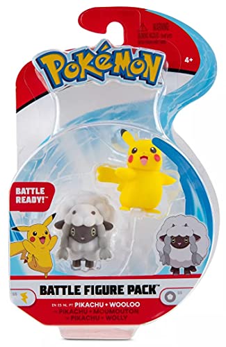 Pokemon Figura de Batalla, 2 Unidades, Pikachu y Wooloo Femenino, 5 cm, más Reciente Wave 2021, con Licencia Oficial