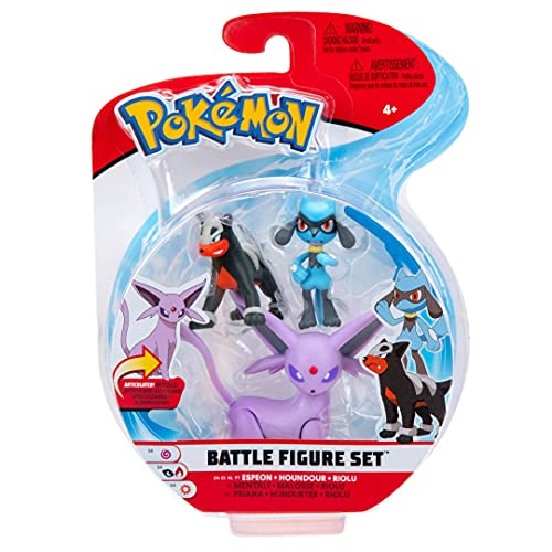 Pokemon Selección Battle Figures | Conjunto de 3 Juego de Figuras de Acción, Figuras del Juego:Espeon.Houndour & Riolu