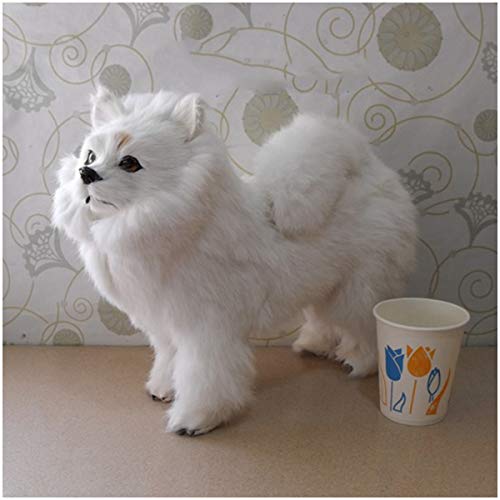 Pomeranian Modelo del perro - Realista animales de peluche modelo simulado Modelo del perro de Pomeranian - perro la simulación realista suave Figuras Modelos - para l los niños juguete regalo,Blanco