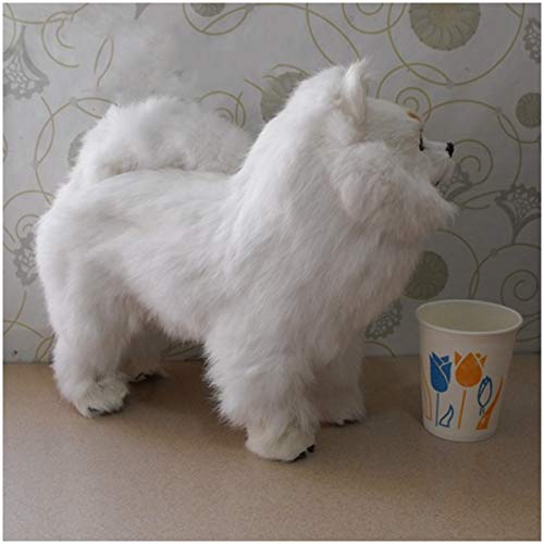 Pomeranian Modelo del perro - Realista animales de peluche modelo simulado Modelo del perro de Pomeranian - perro la simulación realista suave Figuras Modelos - para l los niños juguete regalo,Blanco