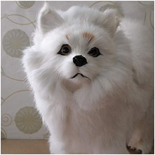 Pomeranian Modelo del perro - Realista animales de peluche modelo simulado Modelo del perro de Pomeranian - perro la simulación realista suave Figuras Modelos - para l los niños juguete regalo,Blanco