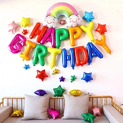 Ponmoo Globos de Happy Birthday Banner - Multicolor, Cumpleaños Globos para La Decoración Aniversario Fiesta, Globo de Feliz Cumpleaños Suministros Decoración Globo Party