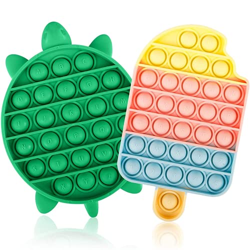 Pop It Bubble Fidget Set 2 Pack - Stress Anxiety Relief Toys - Turtle and Ice Cream Pop Its Toys for All Ages.Popper Fidget ADHD Autism for Special Needs [Newest Design—Attractive and Professional]