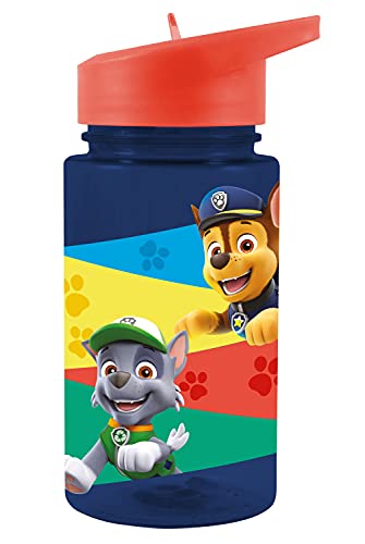 POS- Botella para niños con diseño de La Patrulla Canina y Pajita integrada para plegarse, Aprox. 430 ml, de plástico, sin BPA ni ftalatos, Multicolor (p:os Handels GmbH 28230049)