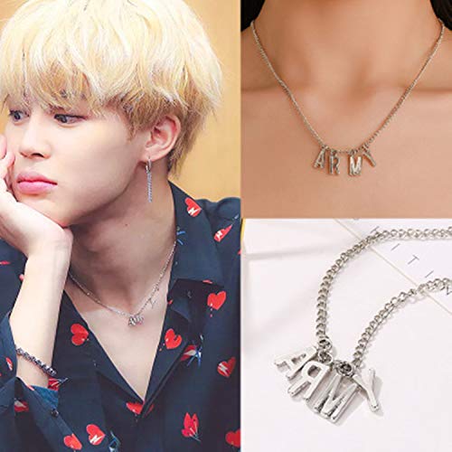 PPX Collar y Pulsera Pendientes con el Nombre de los Miembros de BTS y 2 Piezas de Aretes para Fanáticos, con Caja Transparente