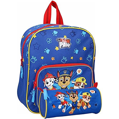 PRET Mochila infantil de la Patrulla Canina para guardería, 28 x 25 x 13 cm + estuche (azul)