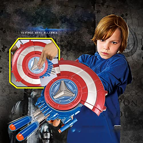 PRETAY Marvel'S Avengers, Escudo del Capitán América el Juguete de Bomba Suave Lanzador con 10 Bombas Suaves Adecuadas, para Lanzadores de Cosplay para Niños