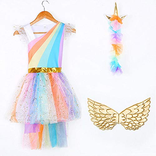 Pretty Princess Disfraz de Unicornio Vestido Princesa para Fiesta Carnaval de Niña 3-4 años (104 cm)