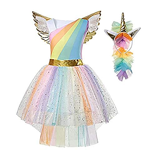 Pretty Princess Disfraz de Unicornio Vestido Princesa para Fiesta Carnaval de Niña 3-4 años (104 cm)