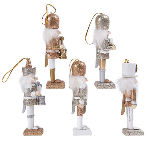 PRETYZOOM 1 juego de decoración de muñeca de madera de Navidad cascanueces colgante creativo en polvo brillante muñeca adorno para fiesta tienda hogar (oro blanco)