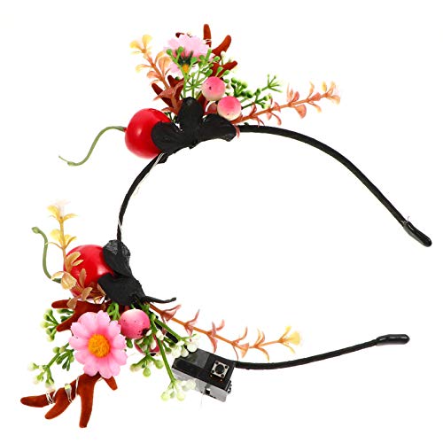 PRETYZOOM Diadema de Reno Cornamentas para Navidad Ciervos Diademas Luz Asta hasta Perro Wome-1Pc Asta Bayas Pelo Aro Navidad Flor Diadema con Luz Colorida