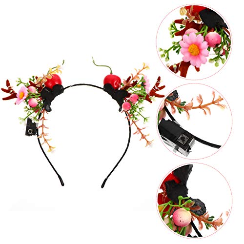 PRETYZOOM Diadema de Reno Cornamentas para Navidad Ciervos Diademas Luz Asta hasta Perro Wome-1Pc Asta Bayas Pelo Aro Navidad Flor Diadema con Luz Colorida