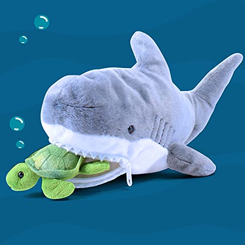 Prextex Tiburón de peluche de 15 pulgadas con 5 animales marinos de peluche incluye pulpo, cangrejo, tortuga, raya y ballena azul de peluche