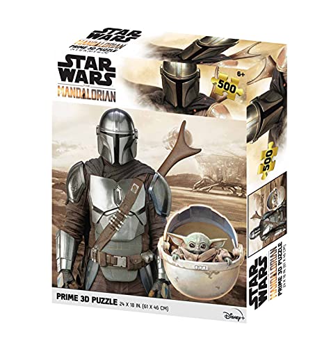 Prime 3D-RD-RS263094 Puzzle lenticular The Mandalorian Mando y Grogu en Cochecito 500 Piezas, Multicolor, único