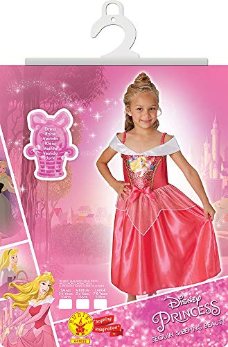 Princesas Disney - Disfraz de Bella Durmiente con lentejuelas para niña, infantil 5-6 años (Rubie's 641022-M)