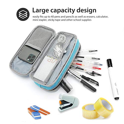 ProCase Estuche Escolar de Gran Capacidad, Bolsa de Lápiz Portable Estuche Organizador de Material Papelería con Cremallera Doble para Estudiantes en Escuela y Empleados en Oficina –Azul