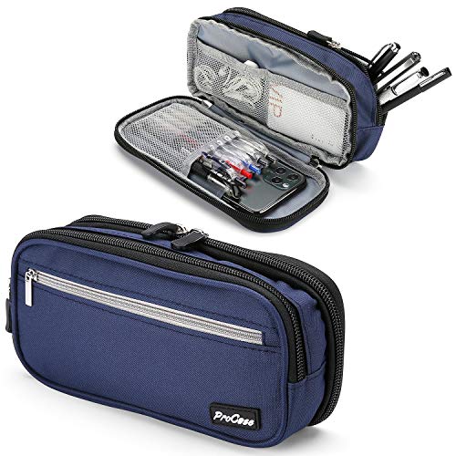 ProCase Estuche Escolar de Gran Capacidad, Bolsa de Lápiz Portable Estuche Organizador de Material Papelería con Cremallera Doble para Estudiantes en Escuela y Empleados en Oficina -Azul Marino