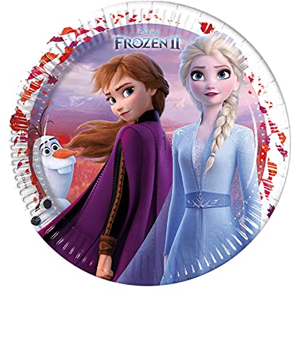 Procos 10210594 – Juego S Disney Frozen 2, 52 Piezas, Platos, 16 Vasos, 20 servilletas, desechable, vajilla para Fiesta, decoración de Mesa, Multicolor