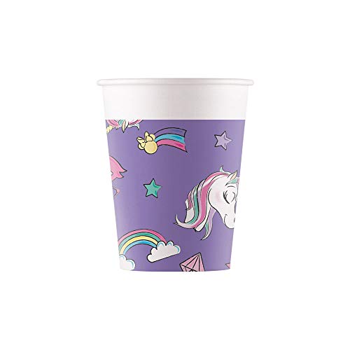 Procos 91442 – Vasos de cartón, Disney Minnie Unicorn Dreams, 200 ml, 8 Unidades, Vasos de Unicornio, Vasos de cumpleaños, Fiesta temática