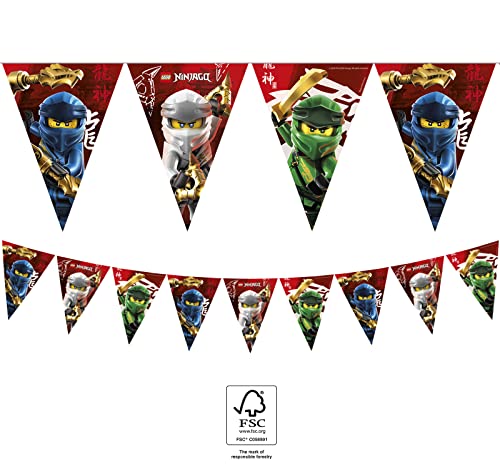 Procos Folat - Guirnalda de banderines de papel compostable Lego Ninjago - 2,3 m, multicolor