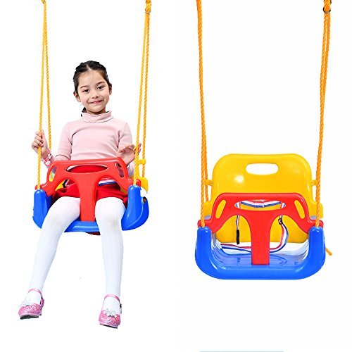 Profun Columpio Infantil Columpio de Jardín para Niños con Asiento de Respaldo Alto de Seguridad con Cadena de Metal 1.5M para Exterior (Multicolor 1)