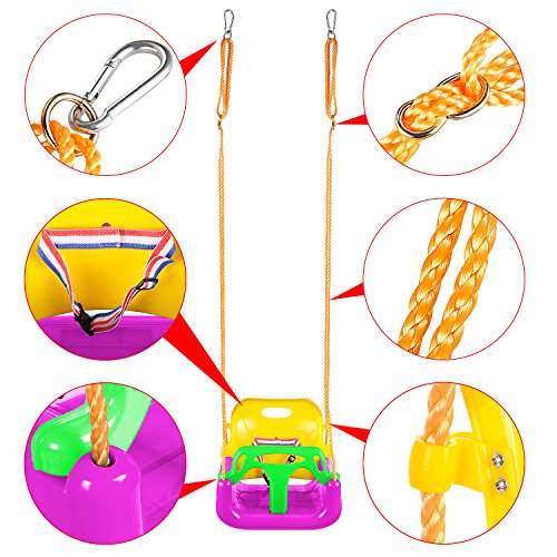 Profun Columpio Infantil Columpio de Jardín para Niños con Asiento de Respaldo Alto de Seguridad con Cadena de Metal 1.5M para Exterior (Multicolor 3)
