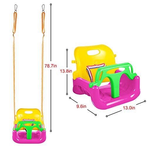 Profun Columpio Infantil Columpio de Jardín para Niños con Asiento de Respaldo Alto de Seguridad con Cadena de Metal 1.5M para Exterior (Multicolor 3)