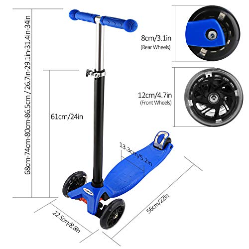 Profun Patinete 3 Ruedas Patinete para Niños de 3-10 Años Patinete Niño con Freno Altura del Manillar Ajustable Patinete Niña con Luces Led Patinetes para Niñas Diseño Desmontable - Azul Oscuro